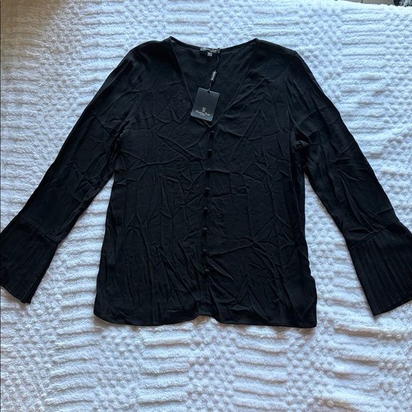 🆕 MASSIMO DUTTI Flowing V-neck Blouse Black Long Sleeve NWT Women’s Size Medium - Picture 2 of 16
